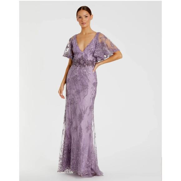 Mac Duggal Flutter Sleeve Long Formal Evening Gown Lilac Purple 67493 Size 10 - Picture 1 of 13